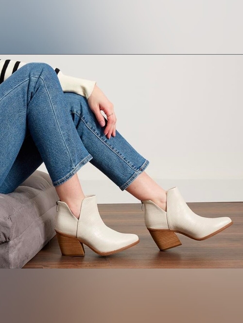 Michael by Michael Shannon Ivory Pointed-Toe Block-Heel Ankle Boots, Size 10